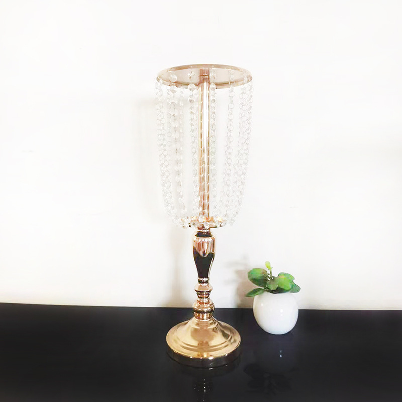 SHJ005 Popular gold silver metal flower stand with crystal beads for wedding table centerpiece